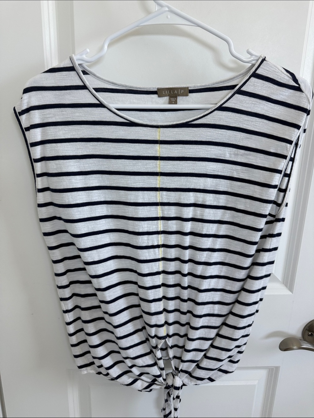 Lilla P Navy and White Striped Boatneck Tee